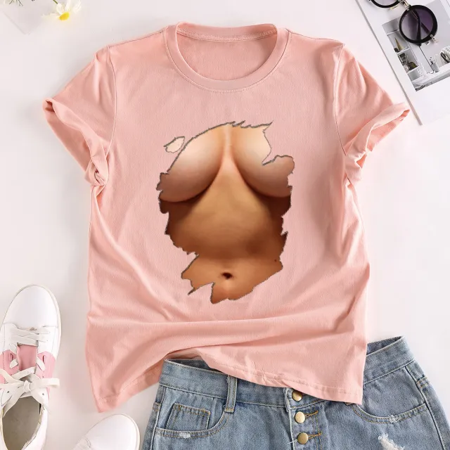 Fashion Creative Pattern Printing Short sleeved Top Pink - Shop at LoveMi