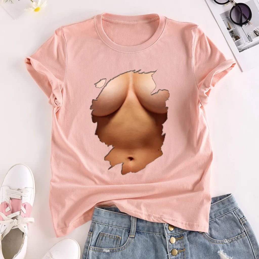 Fashion Creative Pattern Printing Short-sleeved Top - Pink