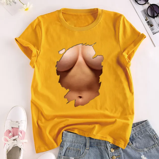 Fashion Creative Pattern Printing Short sleeved Top Yellow - Shop at LoveMi
