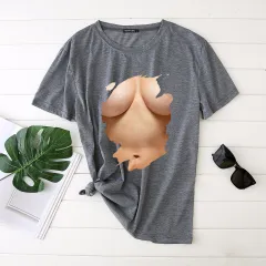 plus size Europe and the United States boldly funny short-sleeved ladies T-shirt cross-border direct supply for women's spoof tops S69 - Grey - View 1