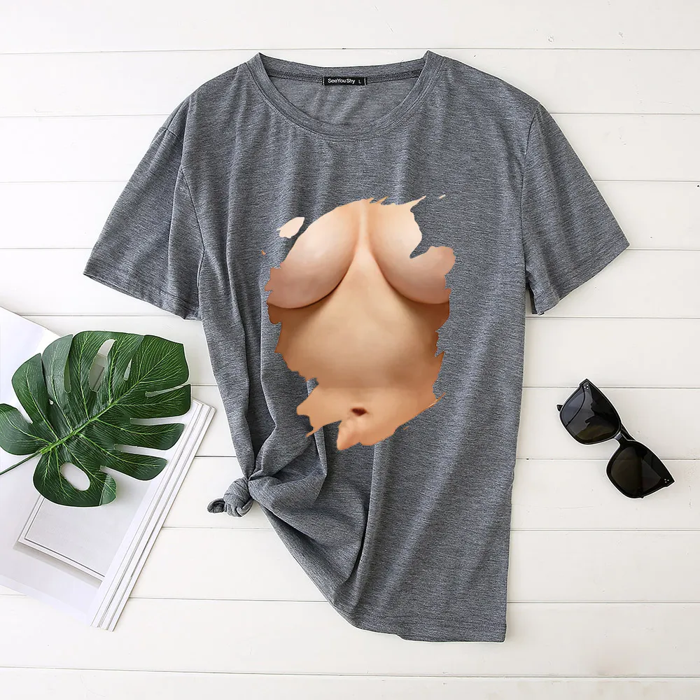 plus size Europe and the United States boldly funny short-sleeved ladies T-shirt cross-border direct supply for women's spoof tops S69 - Grey