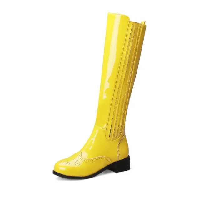 Womens Boots Shoes Knee High Warm Low Heel Motorcycle Yellow - Shop at LoveMi