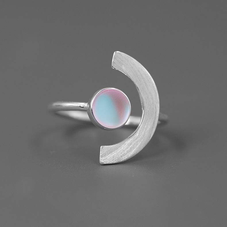 Original Looking For Moonlight Sterling Silver S925 Inlaid Glass Minimalist Elegant Nordic Style   Ring