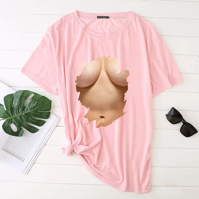 European And American Bold And Funny Short sleeved Ladies T shirt Pink - Shop at LoveMi