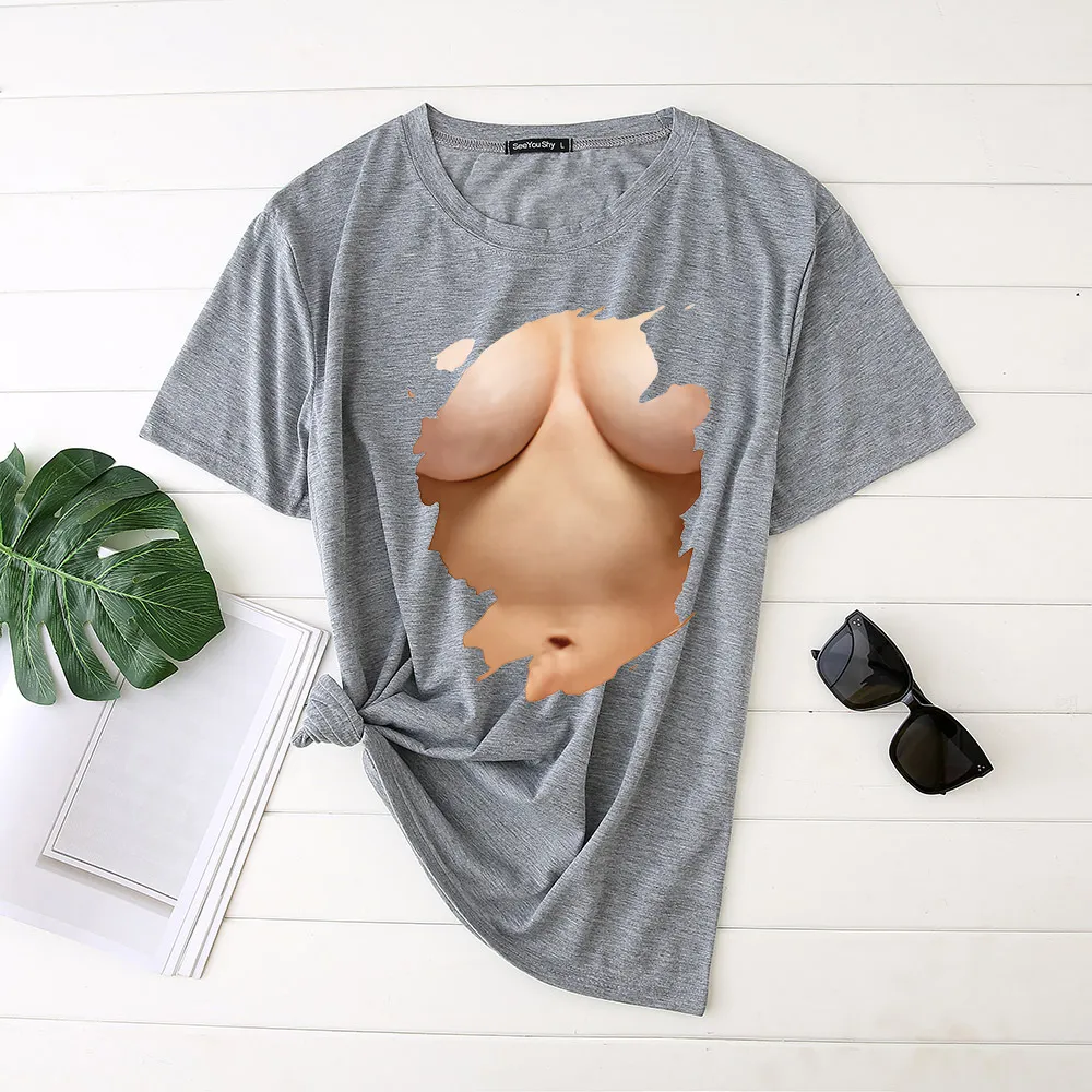 European And American Bold And Funny Short-sleeved Ladies T-shirt - Grey