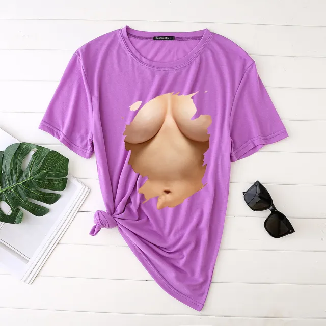 European And American Bold And Funny Short sleeved Ladies T shirt Purple - Shop at LoveMi