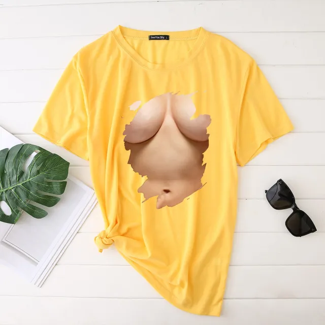 European And American Bold And Funny Short sleeved Ladies T shirt Yellow - Shop at LoveMi