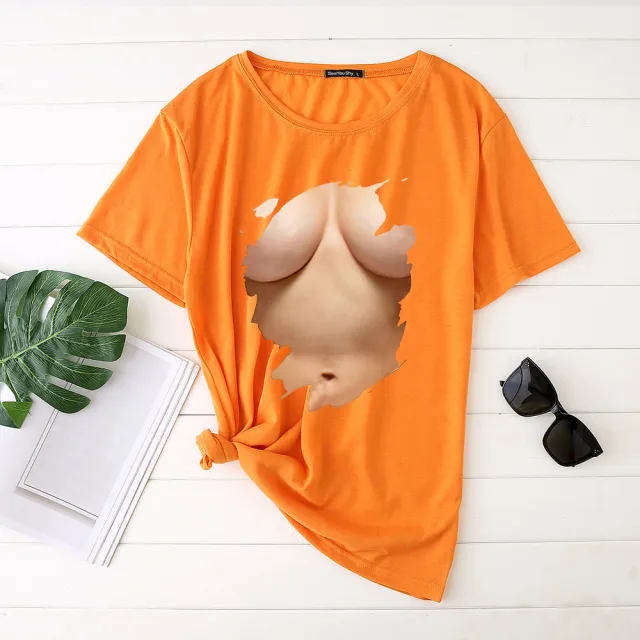 European And American Bold And Funny Short sleeved Ladies T shirt Orange - Shop at LoveMi