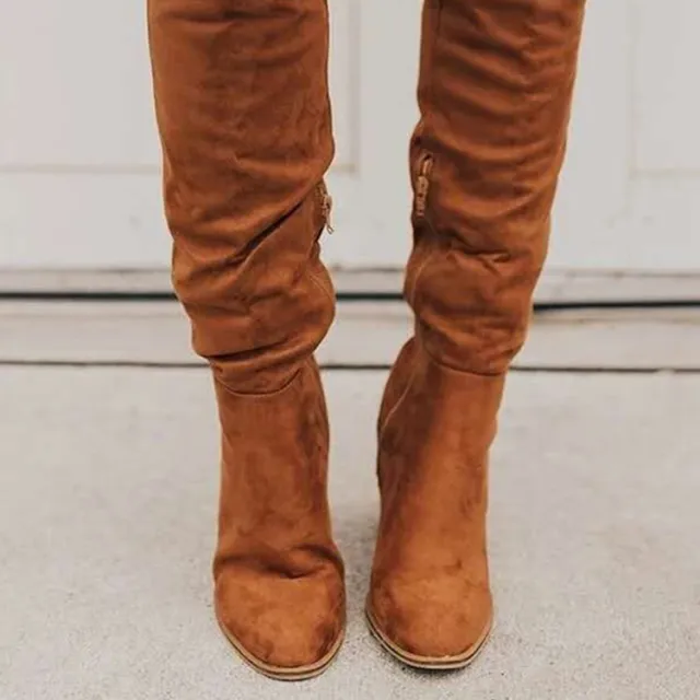 Womens Boots Shoes Heeled Knee High Elegant Solid Color Zipper Brown - Shop at LoveMi