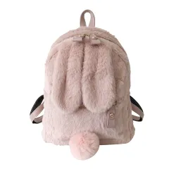 Backpack Plush Bunny Ears Backpack Super Cute Soft Girl Harajuku Student Schoolbag Female - Pink - View 1