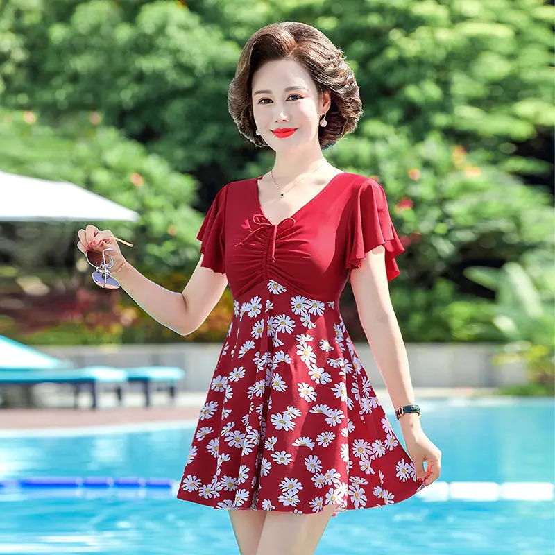 Mother's Swimsuit Middle-aged And Elderly Slimming Cover Belly One-piece Swimsuit