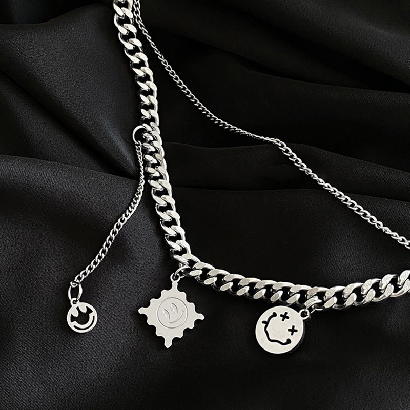 Fashion Geometric Double Smiley Face Necklace