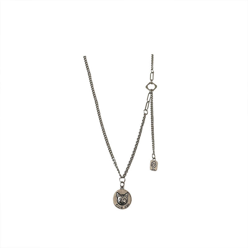 Cat Head Portrait Geometric Brand Pendant Necklace