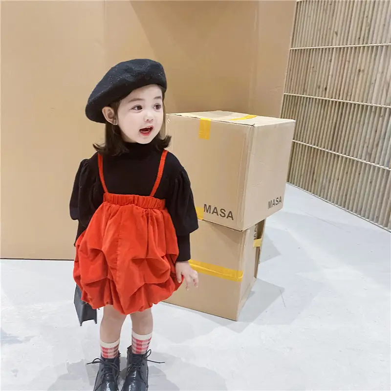 Baby Girl Sling Skirt Korean Girl Spring And Autumn Corduroy Cotton Lining Western Style Sling Flower Bud Skirt Pumpkin Skirt