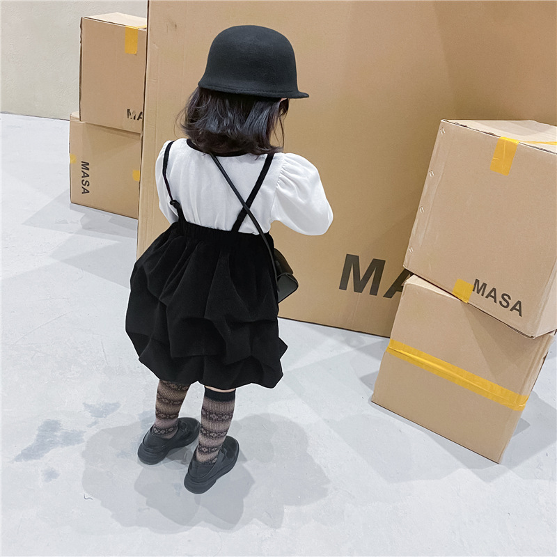 Baby Girl Sling Skirt Korean Girl Spring And Autumn Corduroy Cotton Lining Western Style Sling Flower Bud Skirt Pumpkin Skirt