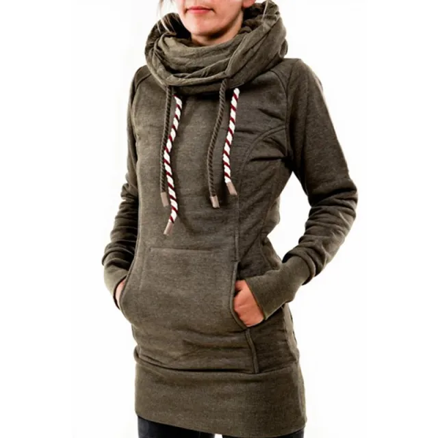 Hooded Pile Collar Women's Bag Hip Sweater Green - Shop at LoveMi