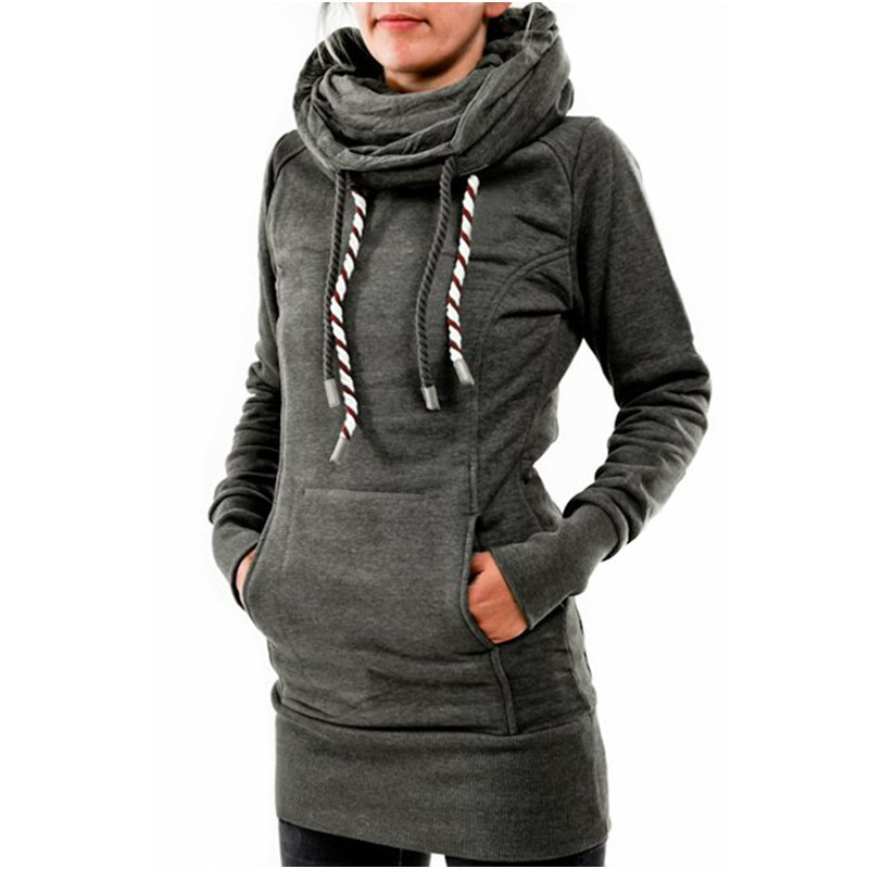 Hooded Pile Collar Women's Bag Hip Sweater