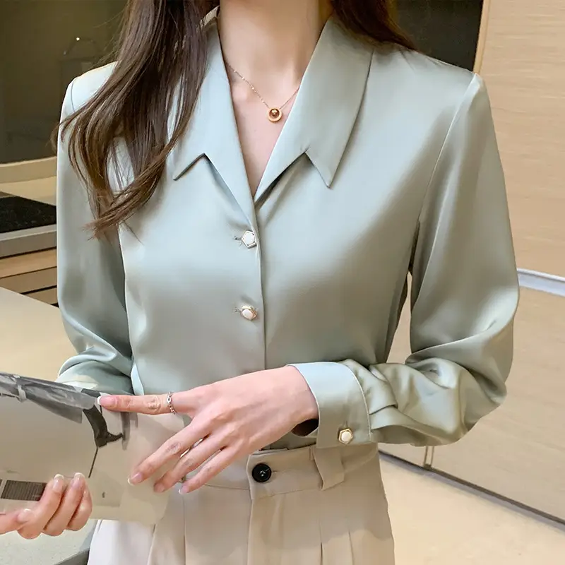 Women's Long-sleeved Satin Shirt Draped And Thin Women