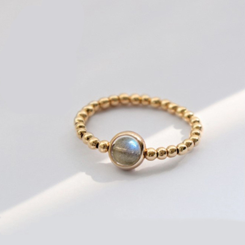 Fashion Gold-Covered Natural Garnet Round Bead Ring