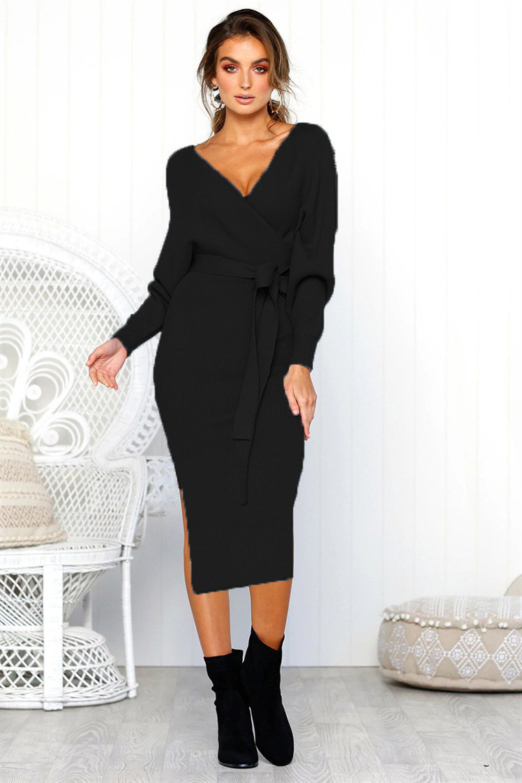 V-neck lace long sleeve women dress