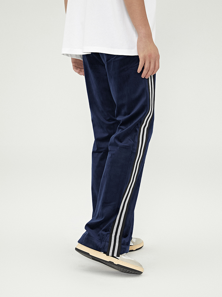 Side Striped Velvet Pants With Gold Ribbon