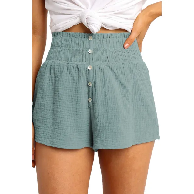 Solid Color High rise Buttoned Straight leg Pants Blue - Shop at LoveMi
