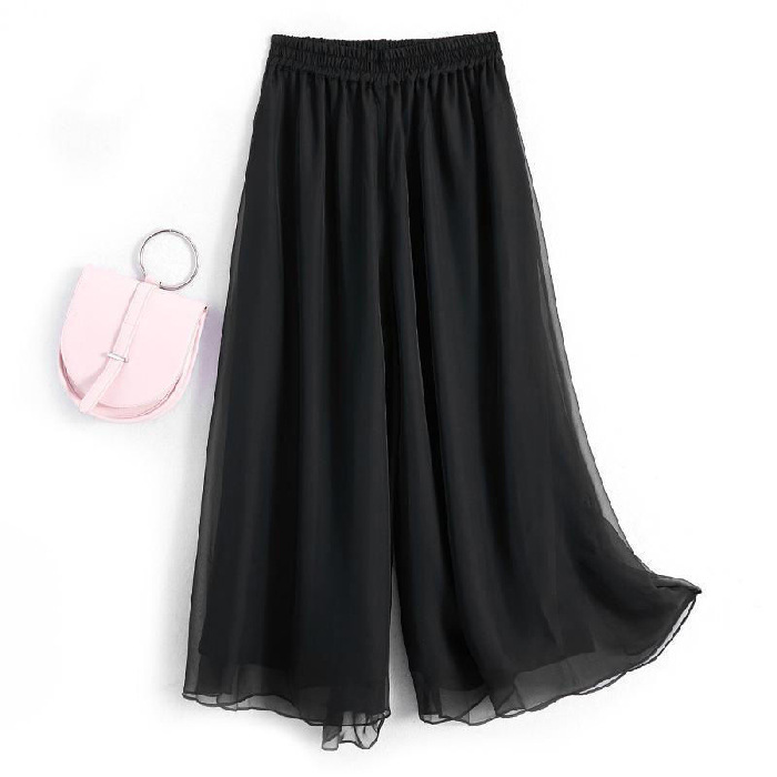 Spring, Autumn And Summer White Chiffon Wide-Leg Pants