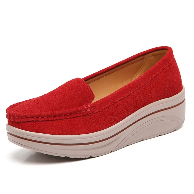 Thick Bottom IncreasedOne step Suede Wedge Heel Grandma Shoes Red - Shop at LoveMi