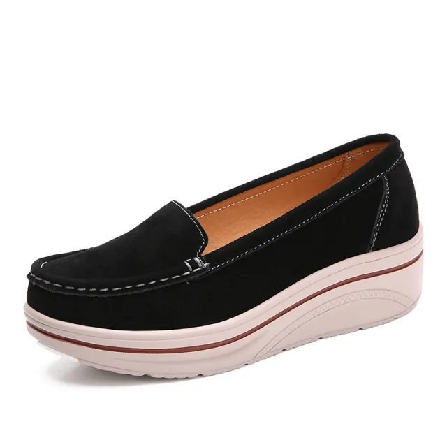 Thick Bottom IncreasedOne step Suede Wedge Heel Grandma Shoes Black - Shop at LoveMi