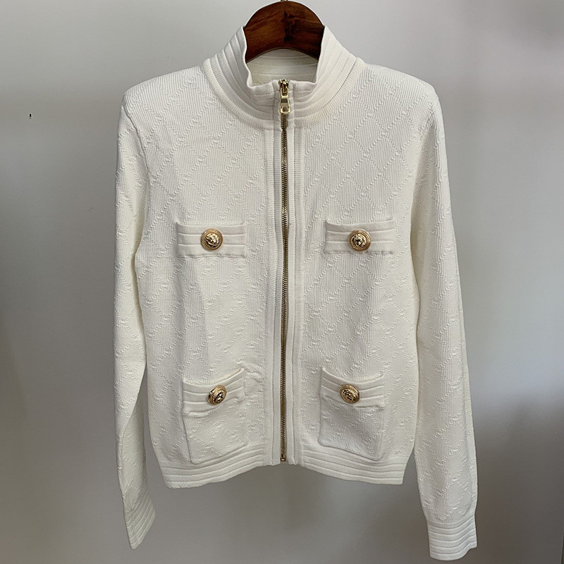 Small Fragrance Slim Slimming Zipper Knitted Diamond Cardigan