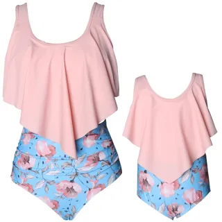 Ruffled Parent-Child Swimwear - Pink
