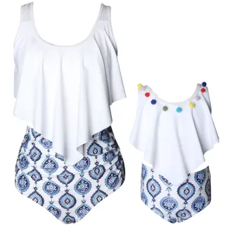 Ruffled Parent-Child Swimwear - White