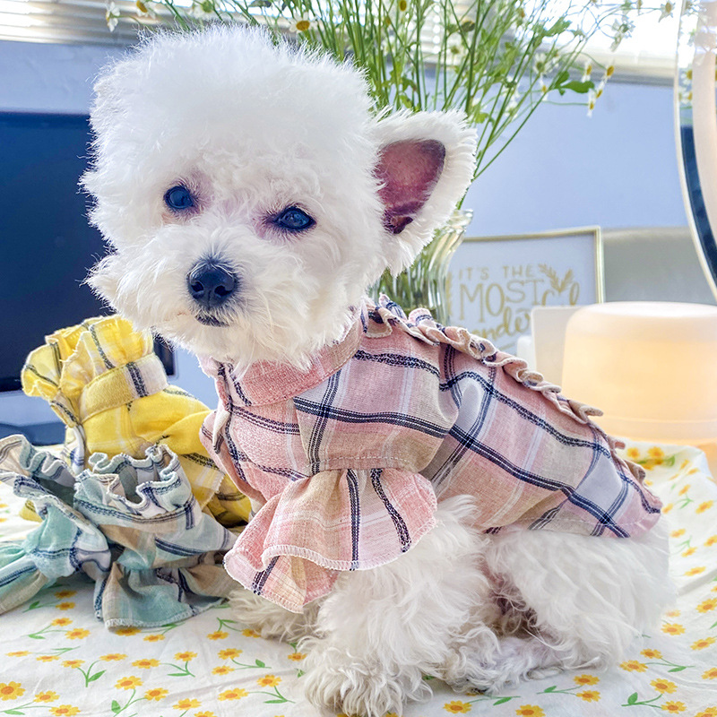 Summer Thin Pet Clothes Cat Clothes Wood Ear Check Shirt