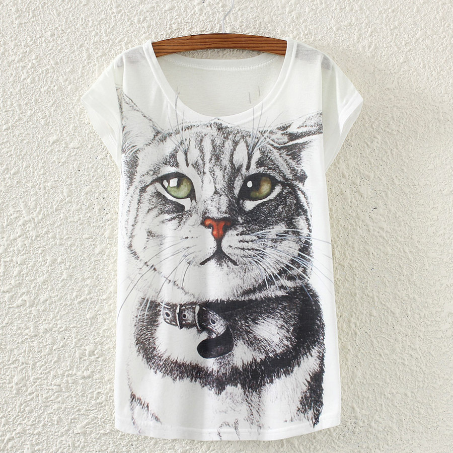 Title 5, Owl Print Bat Short-sleeved T-shirt With Necklace