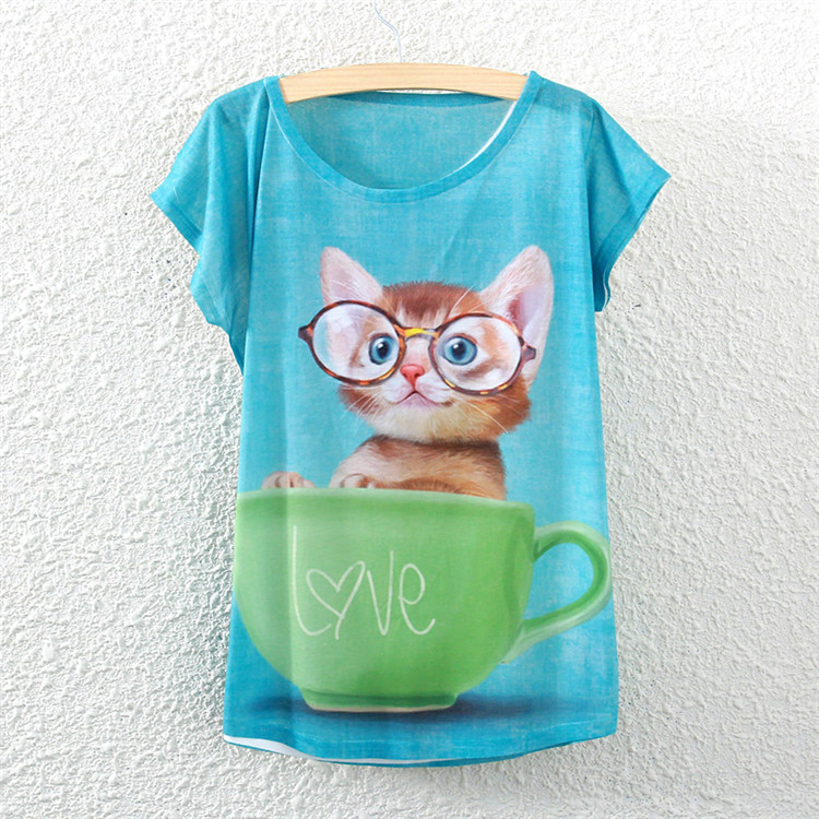 Title 2, Owl Print Bat Short-sleeved T-shirt With Necklace