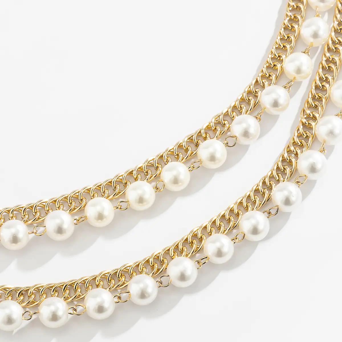 Hip-Hop Metal Texture Imitation Pearl Multi-Loop Waist Chain