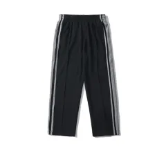 Tide Brand Street Side Stripes Stitching Straight Wide-leg Pants - Black - View 1