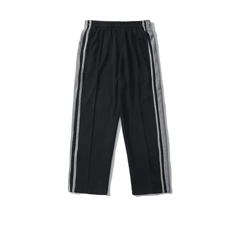 Tide Brand Street Side Stripes Stitching Straight Wide-leg Pants - Black