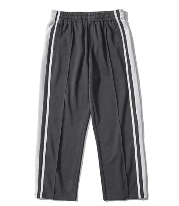 Tide Brand Street Side Stripes Stitching Straight Wide leg Pants Grey - Shop at LoveMi