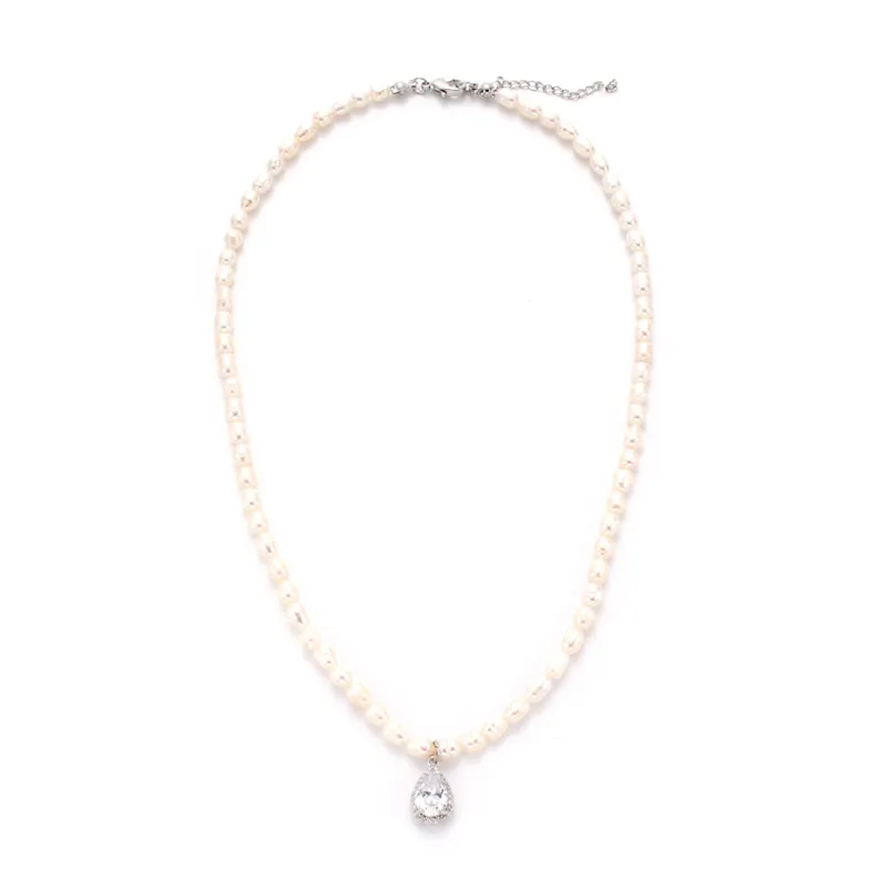 Vintage Freshwater Pearl Necklace Female Starfish Drop Square Zircon Pendant - Water Drop