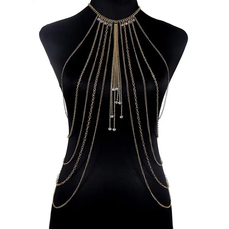 European And American Fashion Multi-layer Golden Collar Tassel Body Chain Necklace