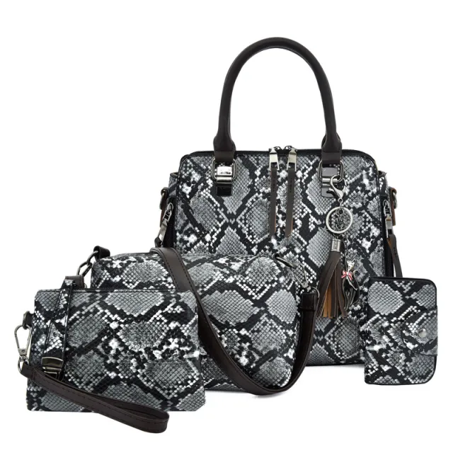 Snake Pattern Picture Mother Bag Handbag Shoulder Diagonal Bag Black - Shop at LoveMi