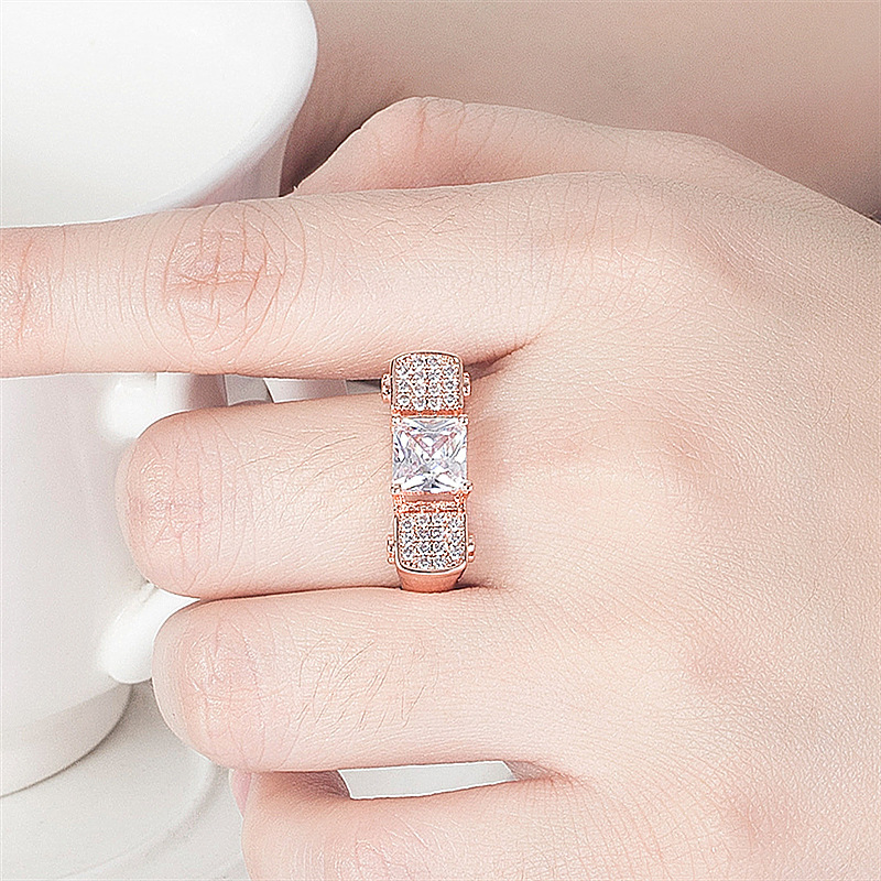 Square Diamond Rose Gold Plated Geometry Ring