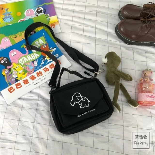 Soft Cute Dog Canvas Small Bag Korean Style Small Girl Messenger Bag H - Shop at LoveMi