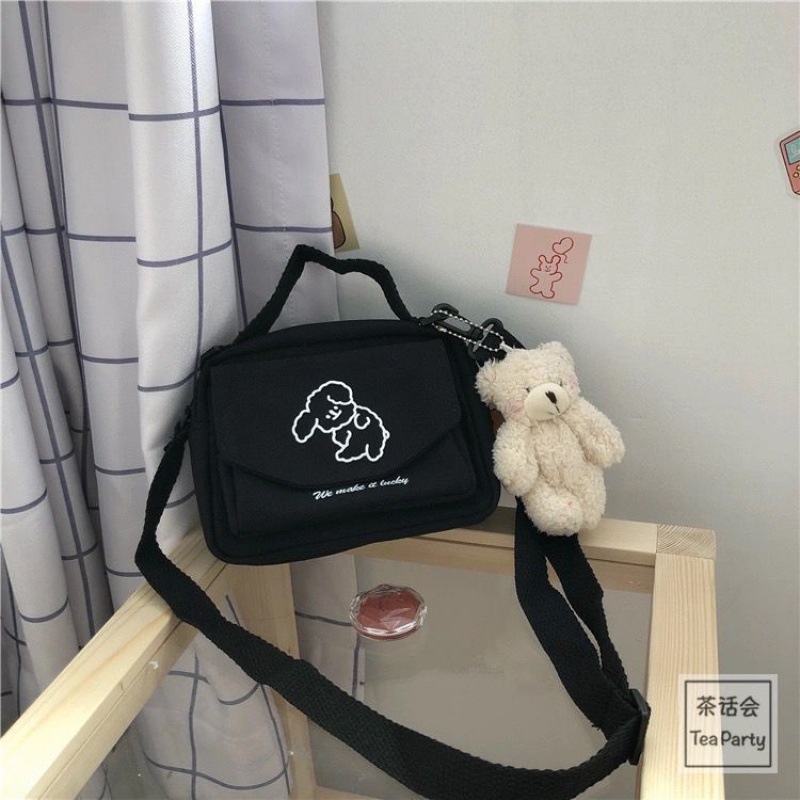 Soft Cute Dog Canvas Small Bag Korean Style Small  Girl Messenger Bag