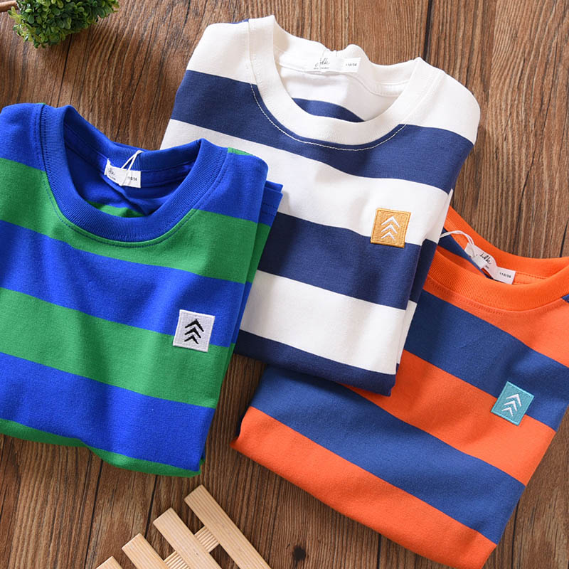 Boys Short-sleeved Summer Children's New Korean T-shirt, Big Children's Summer Half-sleeved Cotton Striped Thin And Loose