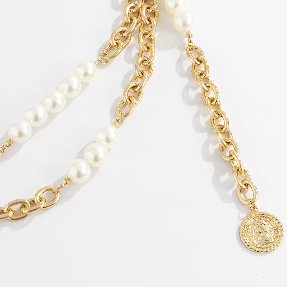 Retro Simple Imitation Pearl Body Chain Hip-hop Personality Aluminum Chain Portrait Tag Waist Chain