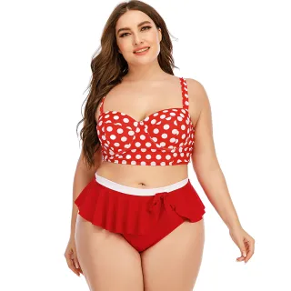 Large Plus Size Swimwear Female Push Up Bikini With Wave Women Bikini Set Two Pieces Swimsuit Bathing Suit Swim Beach Dress - Red