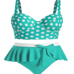 Large Plus Size Swimwear Female Push Up Bikini With Wave Women Bikini Set Two Pieces Swimsuit Bathing Suit Swim Beach Dress - Green - View 1