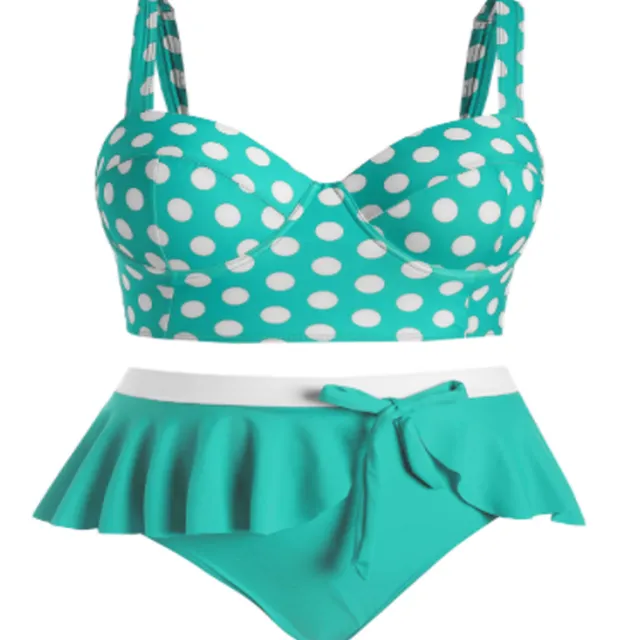 Large Plus Size Swimwear Female Push Up Bikini With Wave Women Bikini Set Two Pieces Swimsuit Bathing Suit Swim Beach Dress Green - Shop at LoveMi